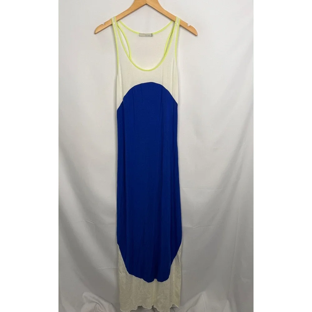 Townsen Womens Colorblock Maxi Dress Blue White Neon Yellow Racerback Large - Picture 5 of 9